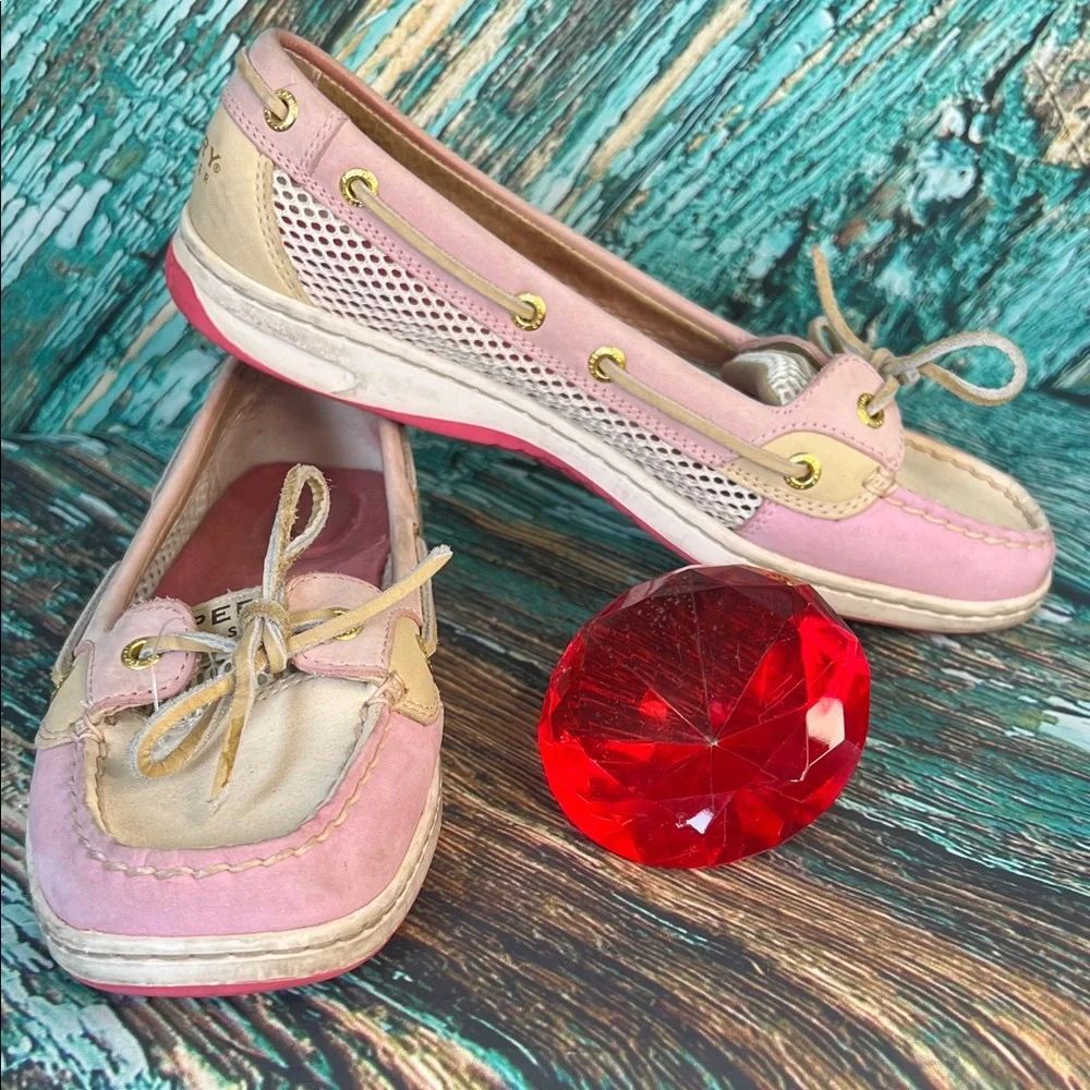 *Sperry Women's Angelfish pink and white mesh boat shoes